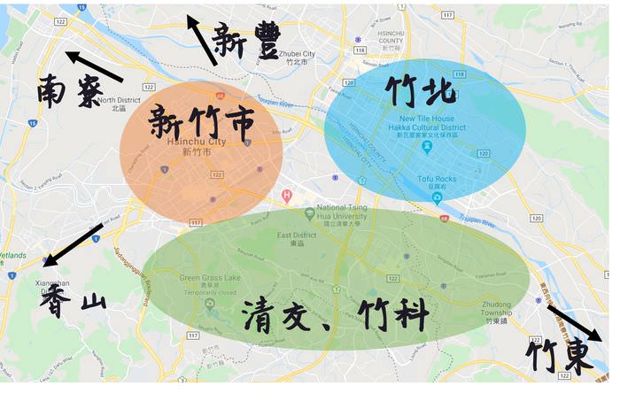 [新竹住宿] 2020年15間新竹飯店推薦。大新竹地圖示意圖
